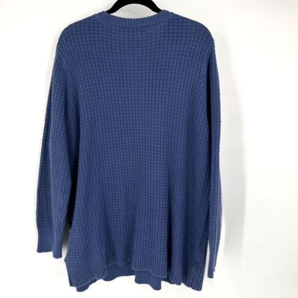 Woman Within Women's Waffle Knit Side Buttons Pullover Sweater Blue Size 1X - Picture 2 of 10